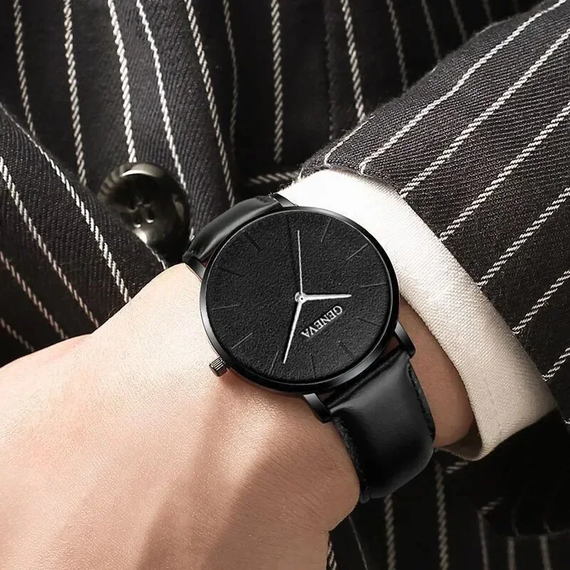 New Men Watch Luxury Bracelet Set Fashion Business Brown Leather Quartz Wrist Watches for Men Gift Set Relogio Masculino NO BOX - الصورة 3