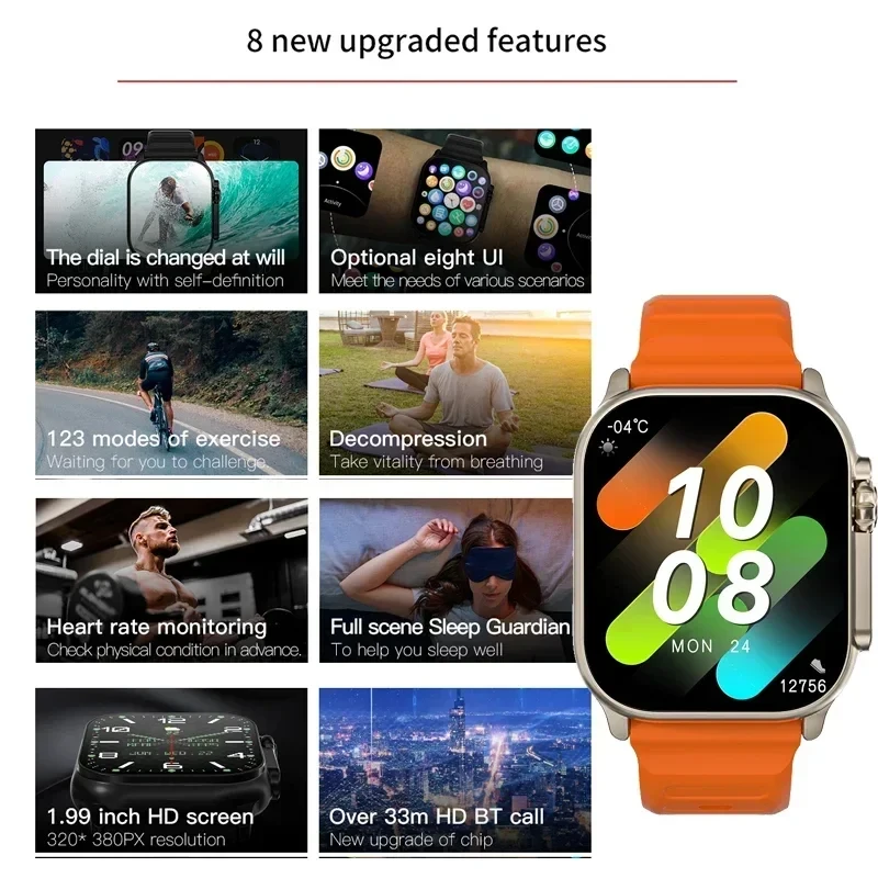 LAXASFIT T900Ultra Smartwatch Bluetooth Talk Smartwatch Message Alert Heart Rate Monitor Sports Watch for Android IOS Men Women - الصورة 3