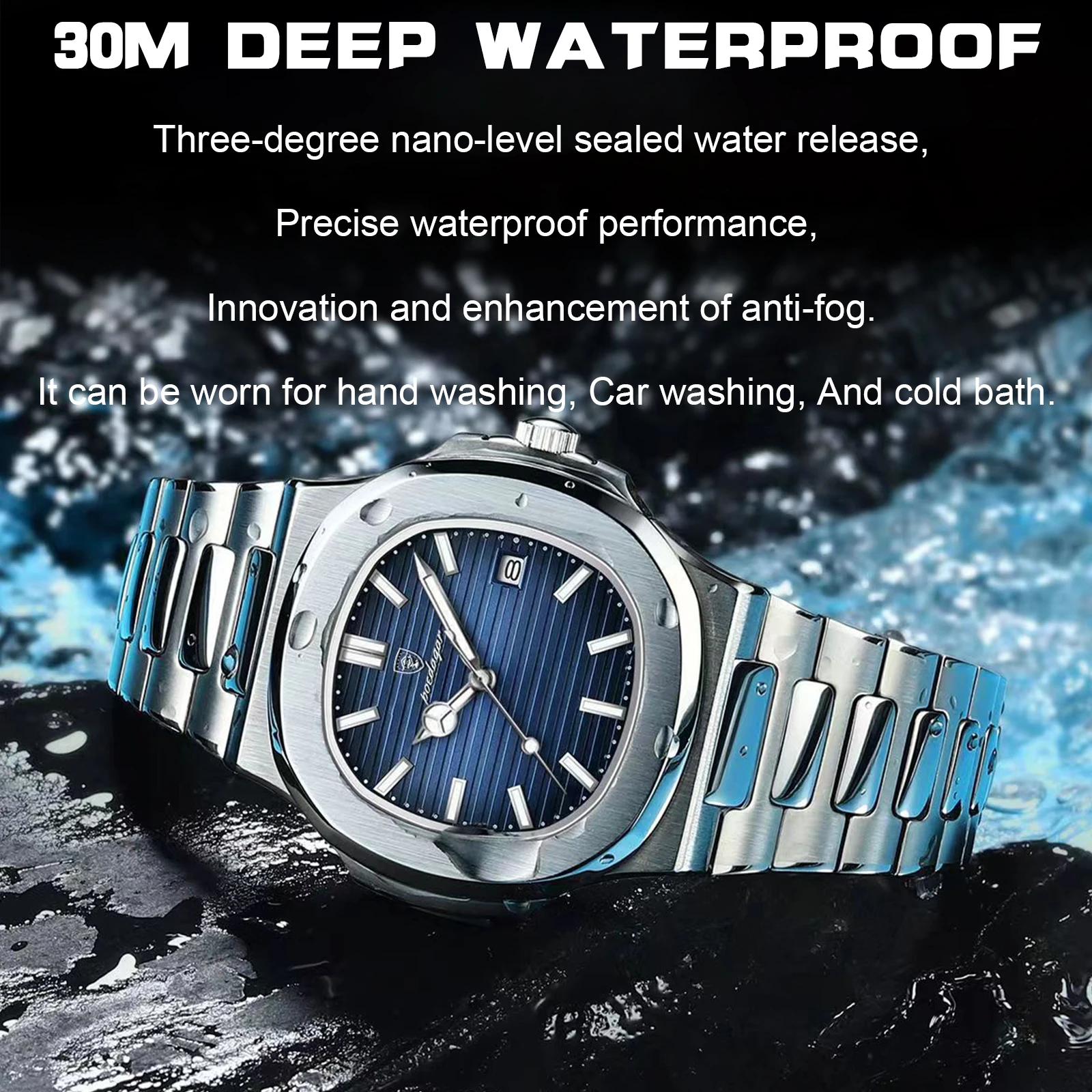 POEDAGAR Top Luxury Brand Man Watch Sports Waterproof Luminous Date Men Wristwatch Square Dial Quartz Men's Watches High Quality - الصورة 3